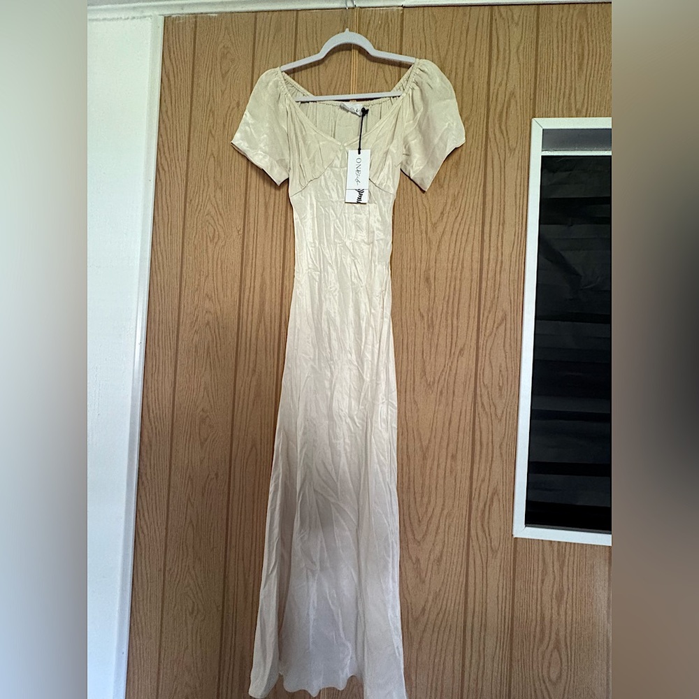 Elegant Off-Shoulder Cream Maxi Dress